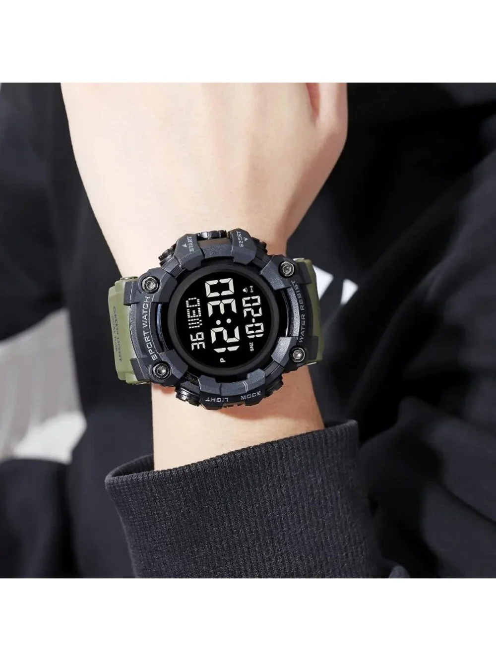 Men Army Green Analog Quartz Rubber Band Waterproof Electronic LED Digital Watch